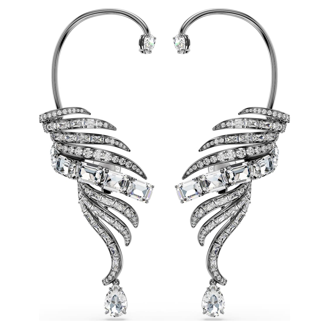 The Vienna Collection ear cuffs, Feather, Large, White, Ruthenium plated by SWAROVSKI