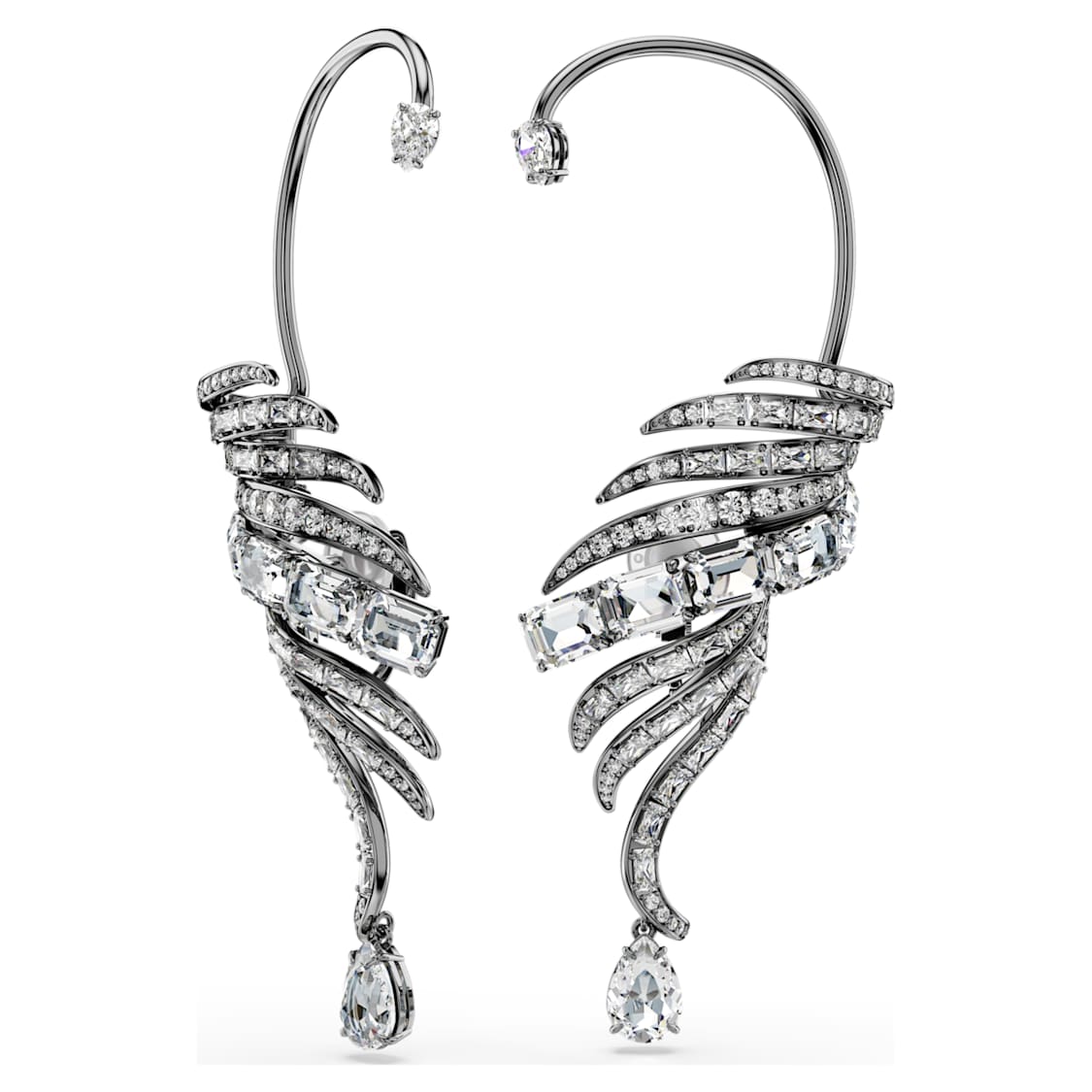 The Vienna Collection ear cuffs, Feather, Large, White, Ruthenium plated by SWAROVSKI