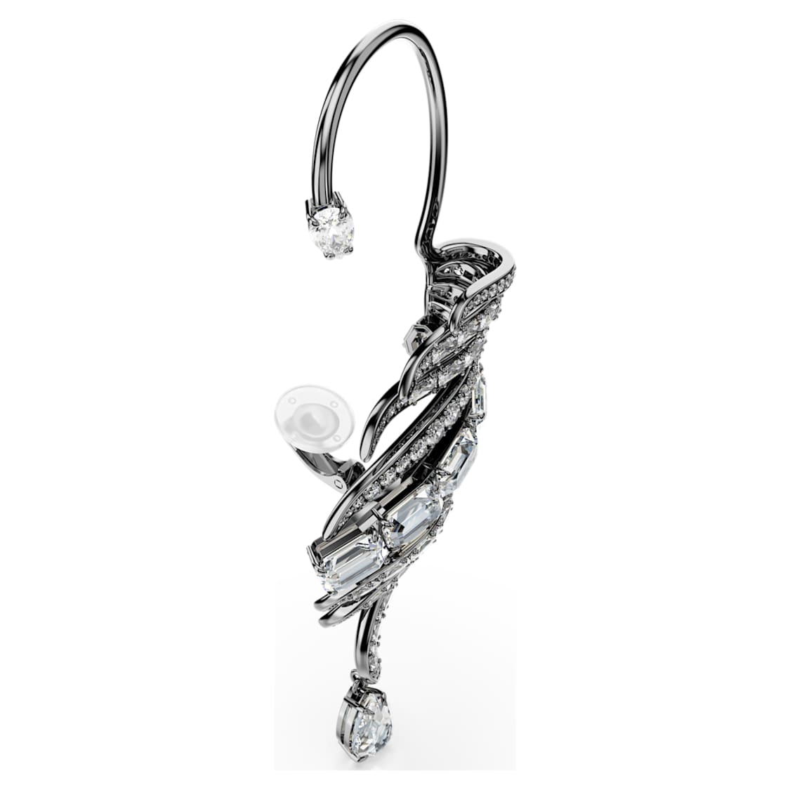 The Vienna Collection ear cuffs, Feather, Large, White, Ruthenium plated by SWAROVSKI