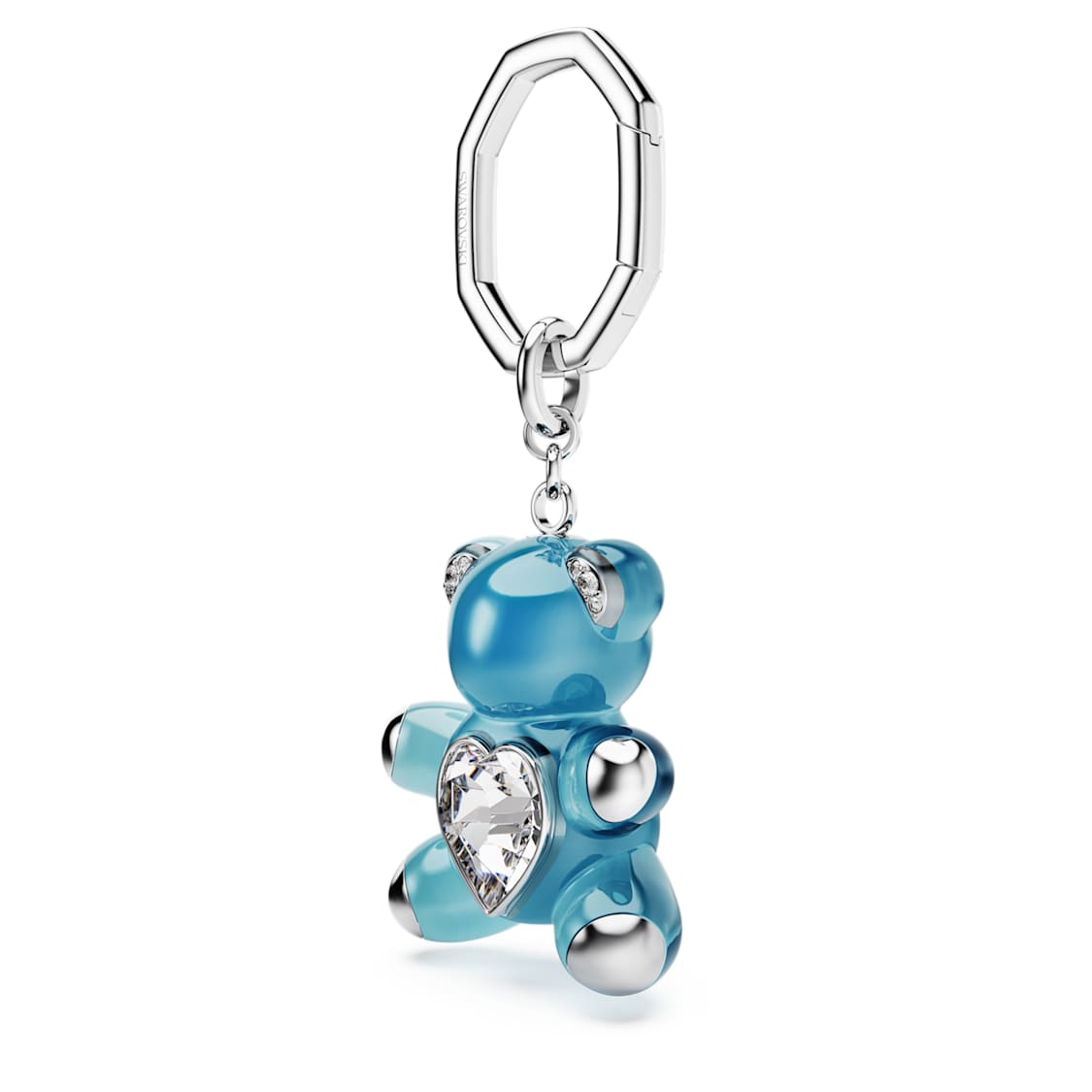 Teddy key ring, Bear, Blue, Rhodium plated by SWAROVSKI