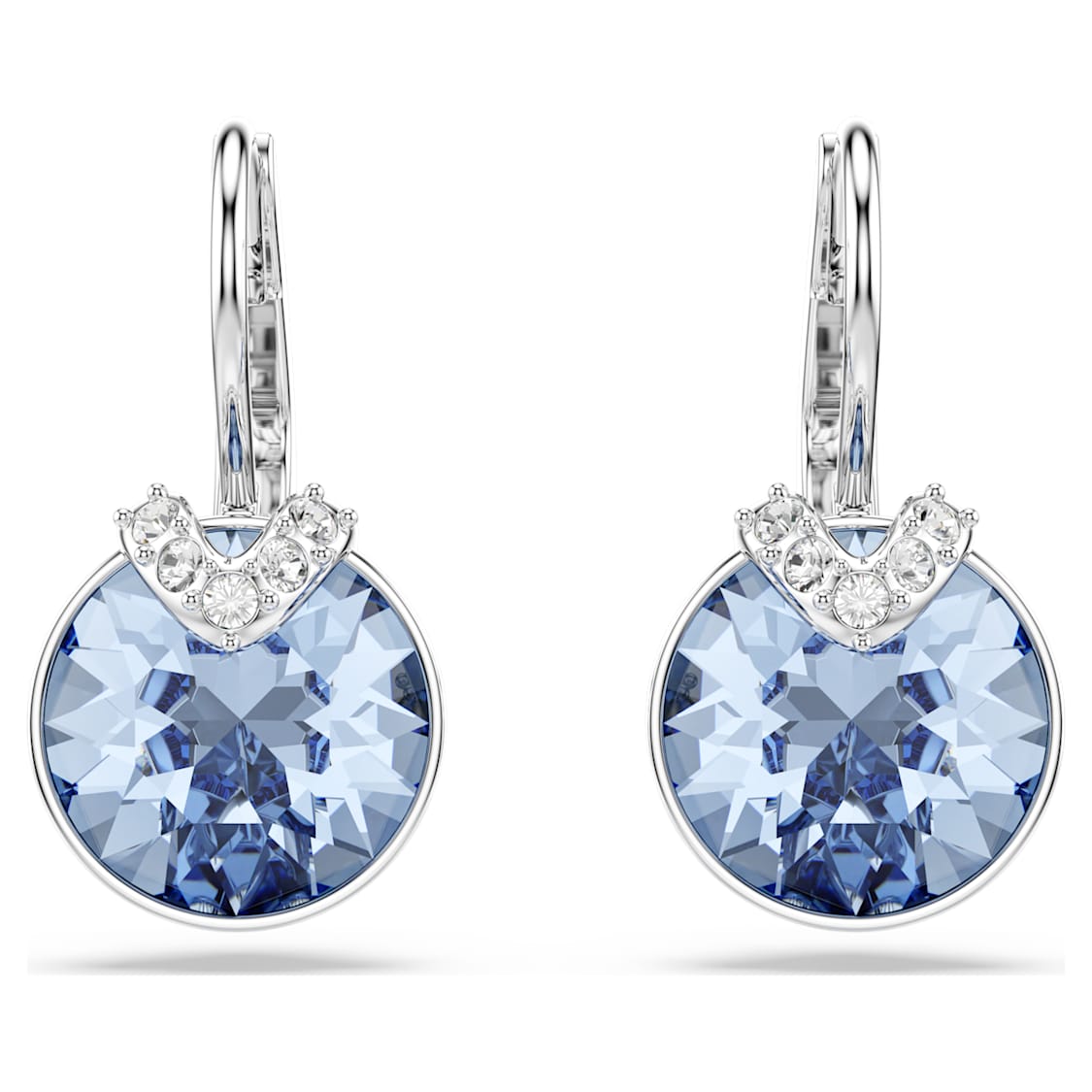 Bella V drop earrings, Round cut, Blue, Rhodium plated by SWAROVSKI