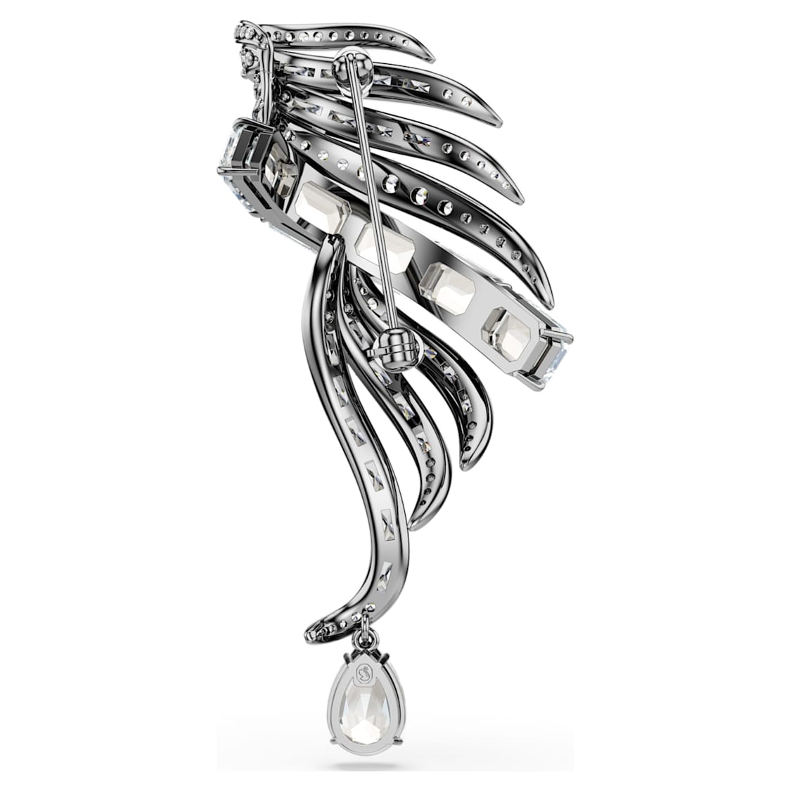 The Vienna Collection brooch, Feather, White, Ruthenium plated by SWAROVSKI