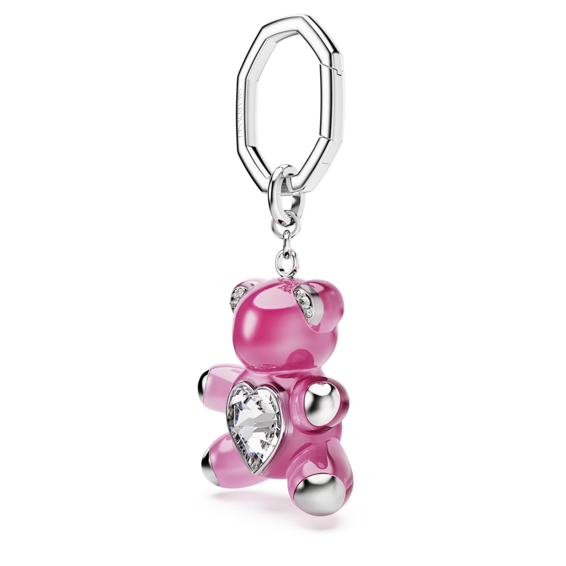 Teddy key ring, Bear, Pink, Rhodium plated by SWAROVSKI