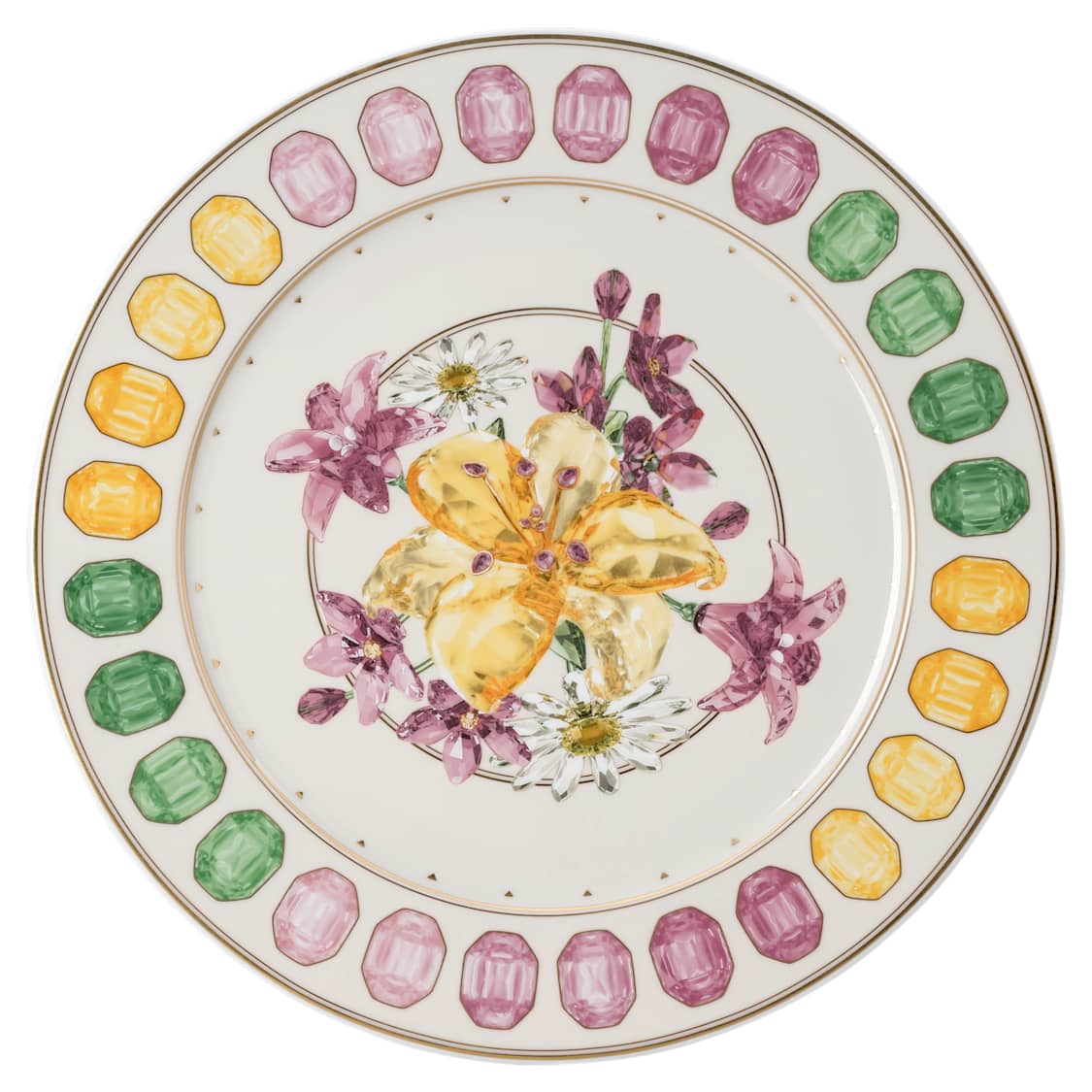 Idyllia service plate, Porcelain, Crystal print motif, bouquet, Multicoloured by SWAROVSKI