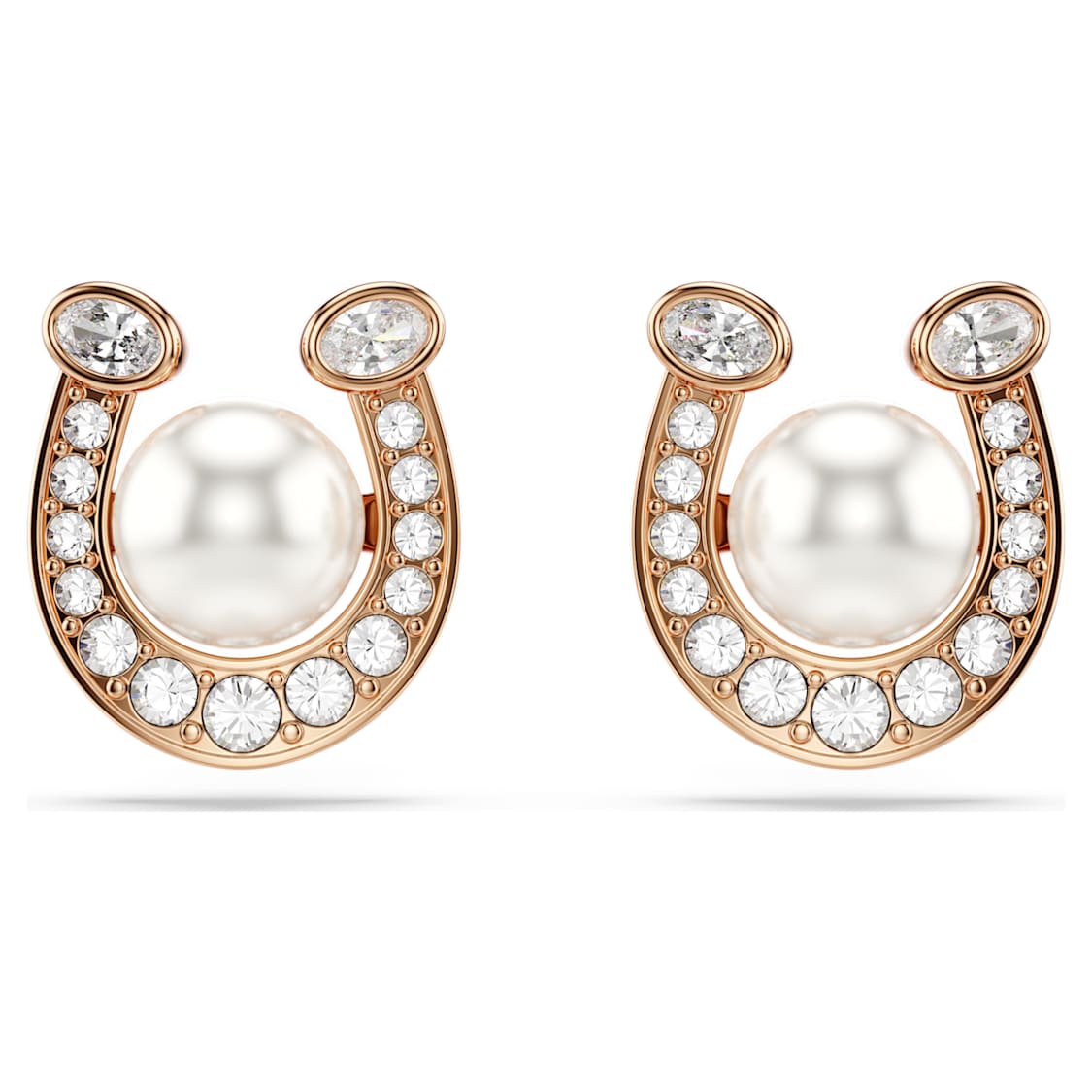 Symbolica stud earrings, Crystal pearl, Pavé, Horse shoe, White, Rose gold-tone plated by SWAROVSKI