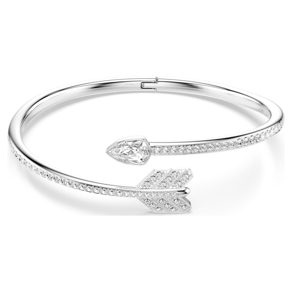 Idyllia bangle, Mixed cuts, Arrow, White, Rhodium plated by SWAROVSKI