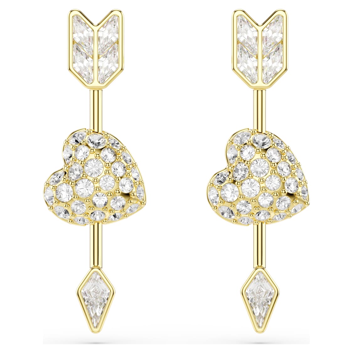 Idyllia drop earrings, Mixed cuts, Heart with arrow, White