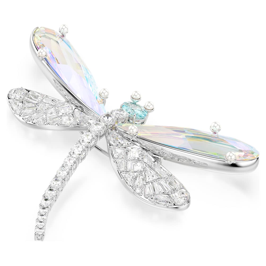 Ariana Grande x Swarovski pendant and brooch, Crystal pearl, Mixed cuts, Dragonfly, White, Rhodium plated by SWAROVSKI