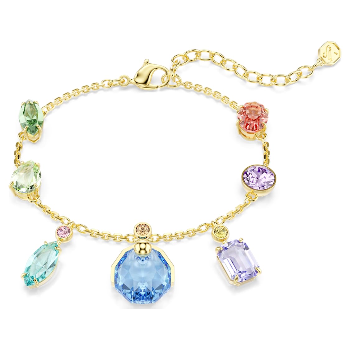 Gema bracelet, Mixed cuts, Dangling crystals, Multicoloured, Gold-tone plated by SWAROVSKI