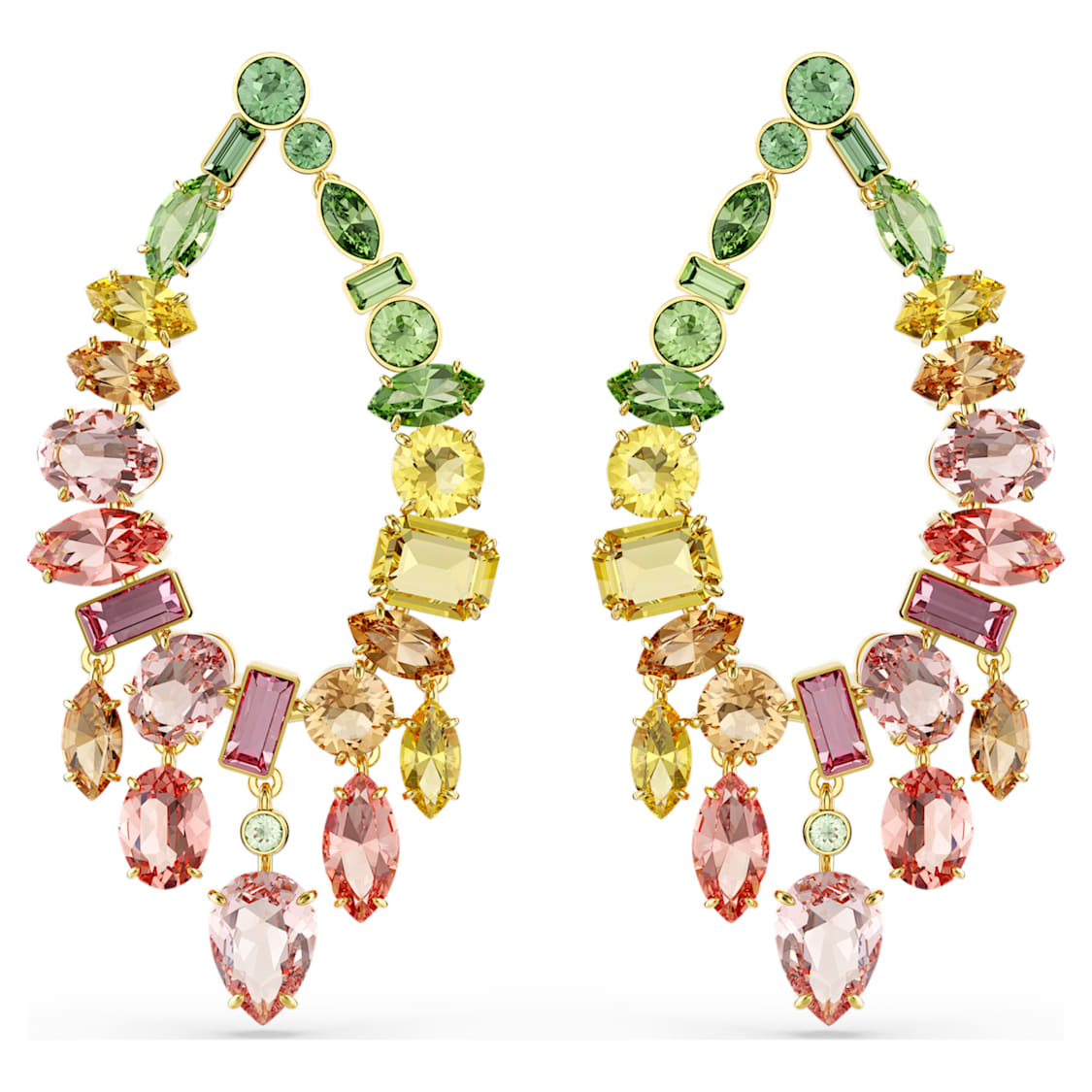 Gema drop earrings, Mixed cuts, Chandelier, Multicoloured, Gold-tone plated by SWAROVSKI