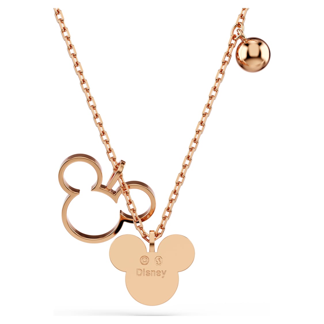 Mickey & Minnie pendant, Black, Rose gold-tone plated by SWAROVSKI
