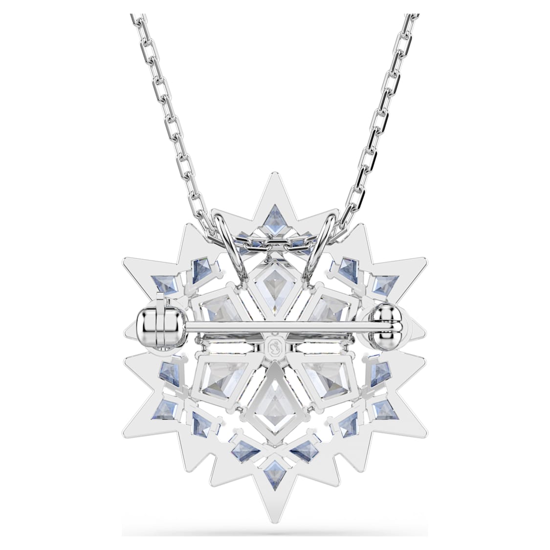 Magic pendant and brooch, Snowflake, Blue, Rhodium plated by SWAROVSKI