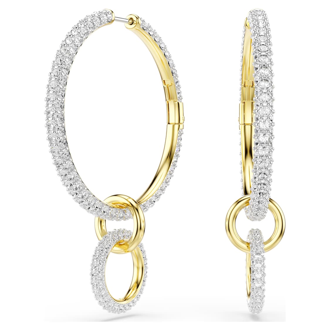 Dextera hoop earrings, Round cut, White, Gold-tone plated by SWAROVSKI