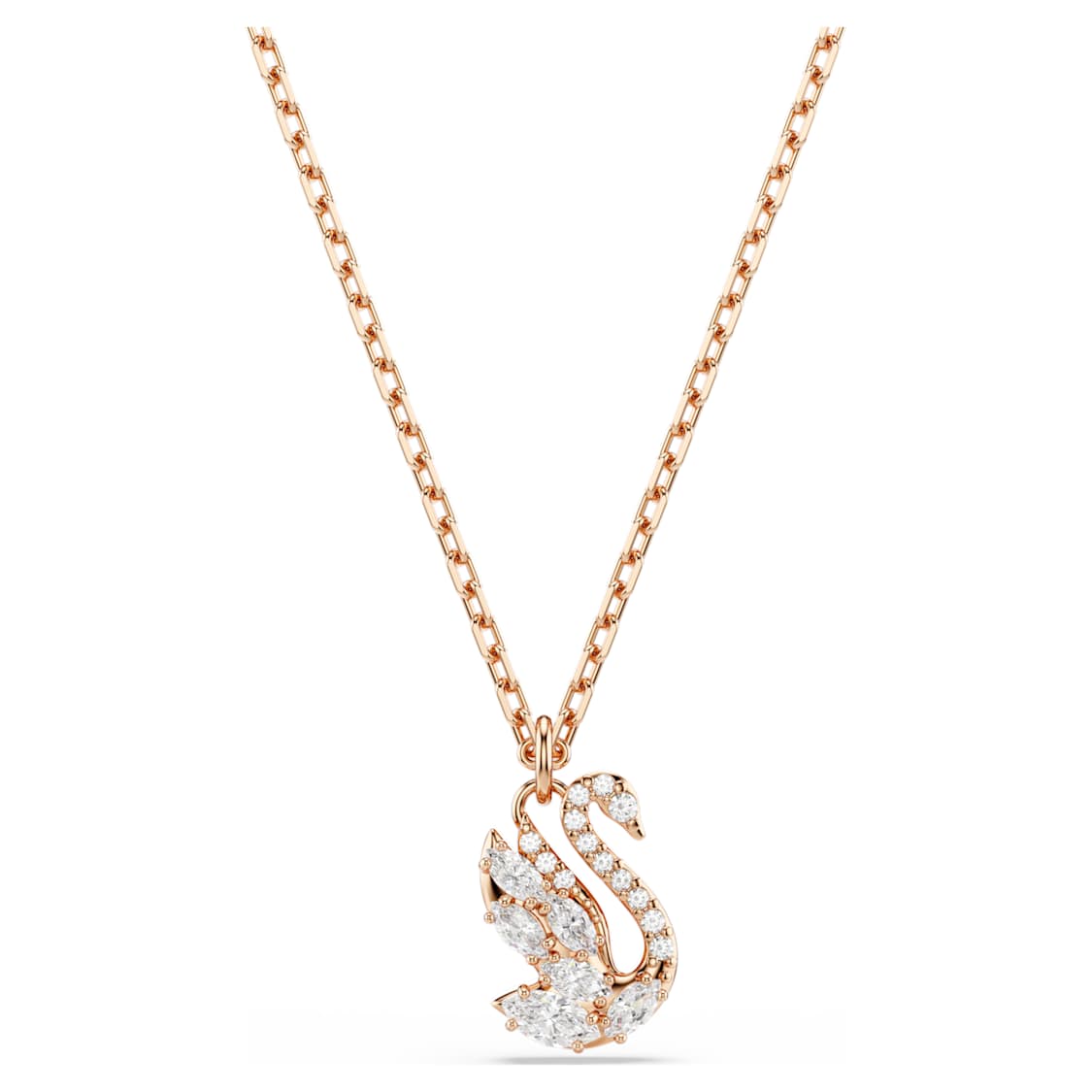 Swan pendant, Mixed cuts, Swan, White, Rose gold-tone plated by SWAROVSKI