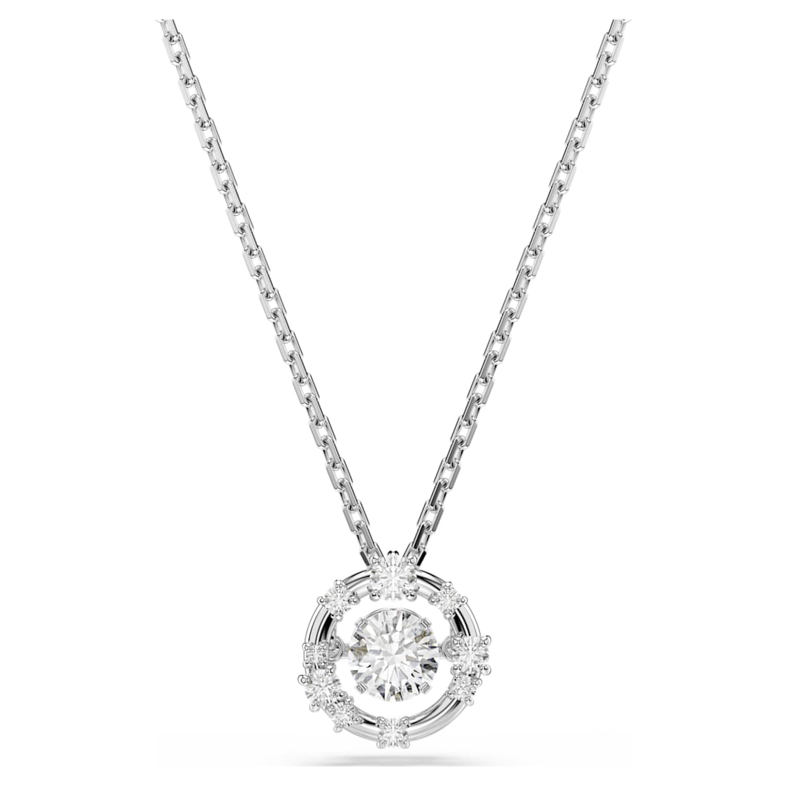 Constella pendant, Round cut, Dancing stone, White, Rhodium plated by SWAROVSKI