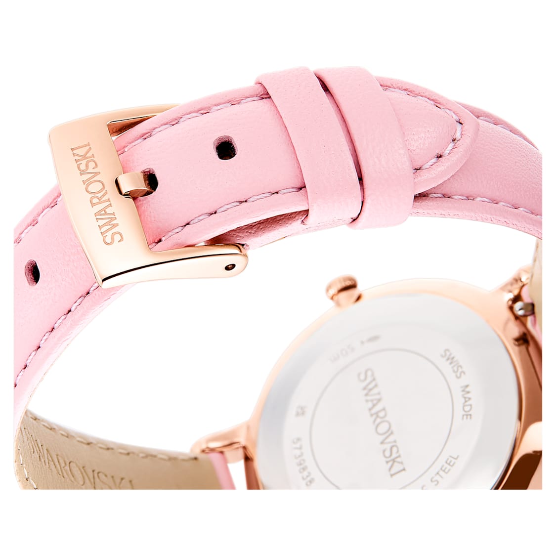 Teddy watch, Swiss Made, Leather strap, Pink, Rose gold-tone finish by SWAROVSKI
