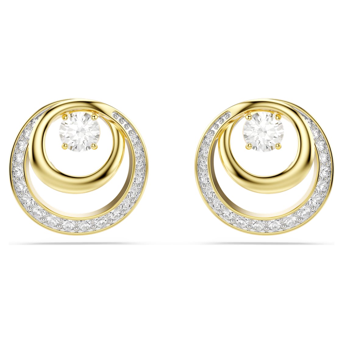 Hyperbola stud earrings, Round cut, White, Gold-tone plated by SWAROVSKI