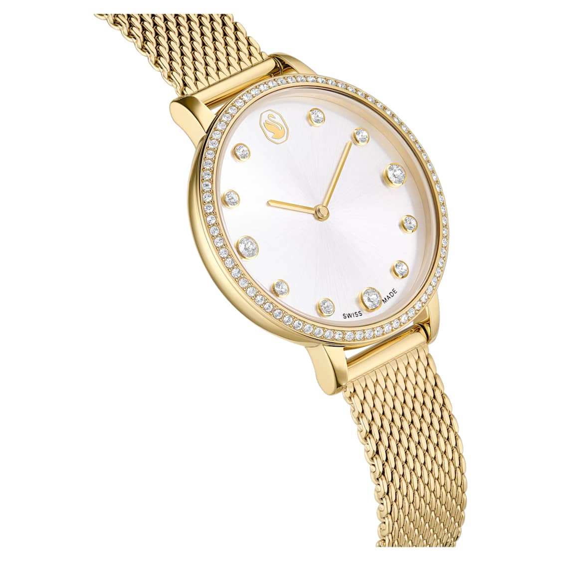 Clarica watch, Swiss Made, Metal bracelet, Gold tone, Gold-tone finish by SWAROVSKI