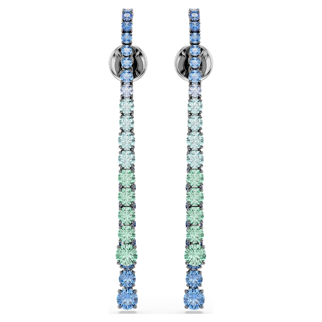 Matrix drop earrings, Gradient of round cuts, Multicoloured, Ruthenium plated by SWAROVSKI