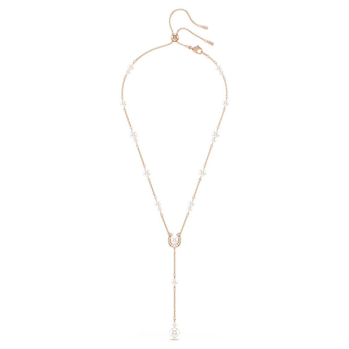Symbolica Y necklace, Crystal pearl, Pavé, Horseshoe, White, Rose gold-tone plated by SWAROVSKI