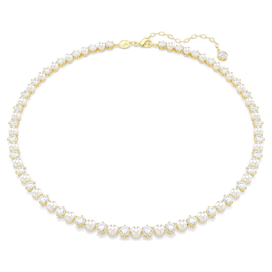 Matrix Tennis necklace, Crystal pearl, Round cut, White, Gold-tone plated by SWAROVSKI