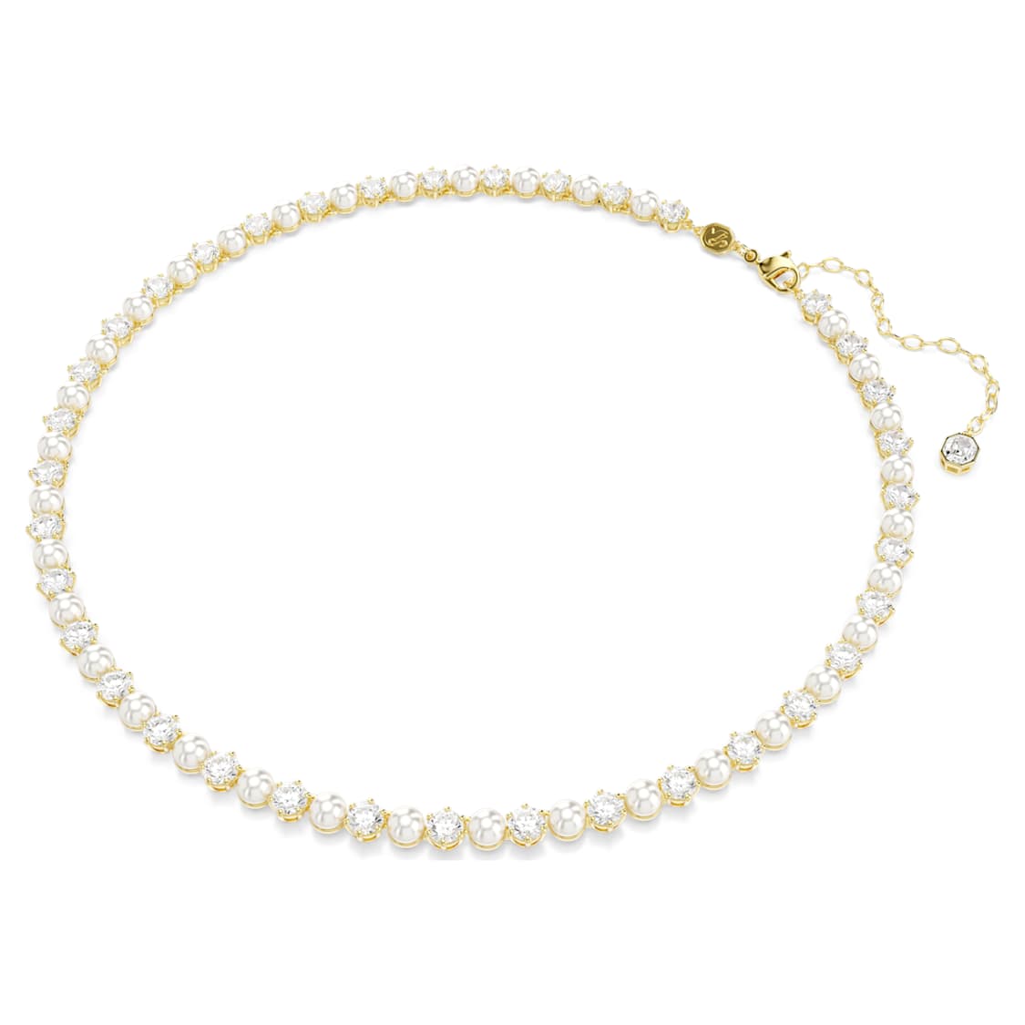 Matrix Tennis necklace, Crystal pearl, Round cut, White, Gold-tone plated by SWAROVSKI