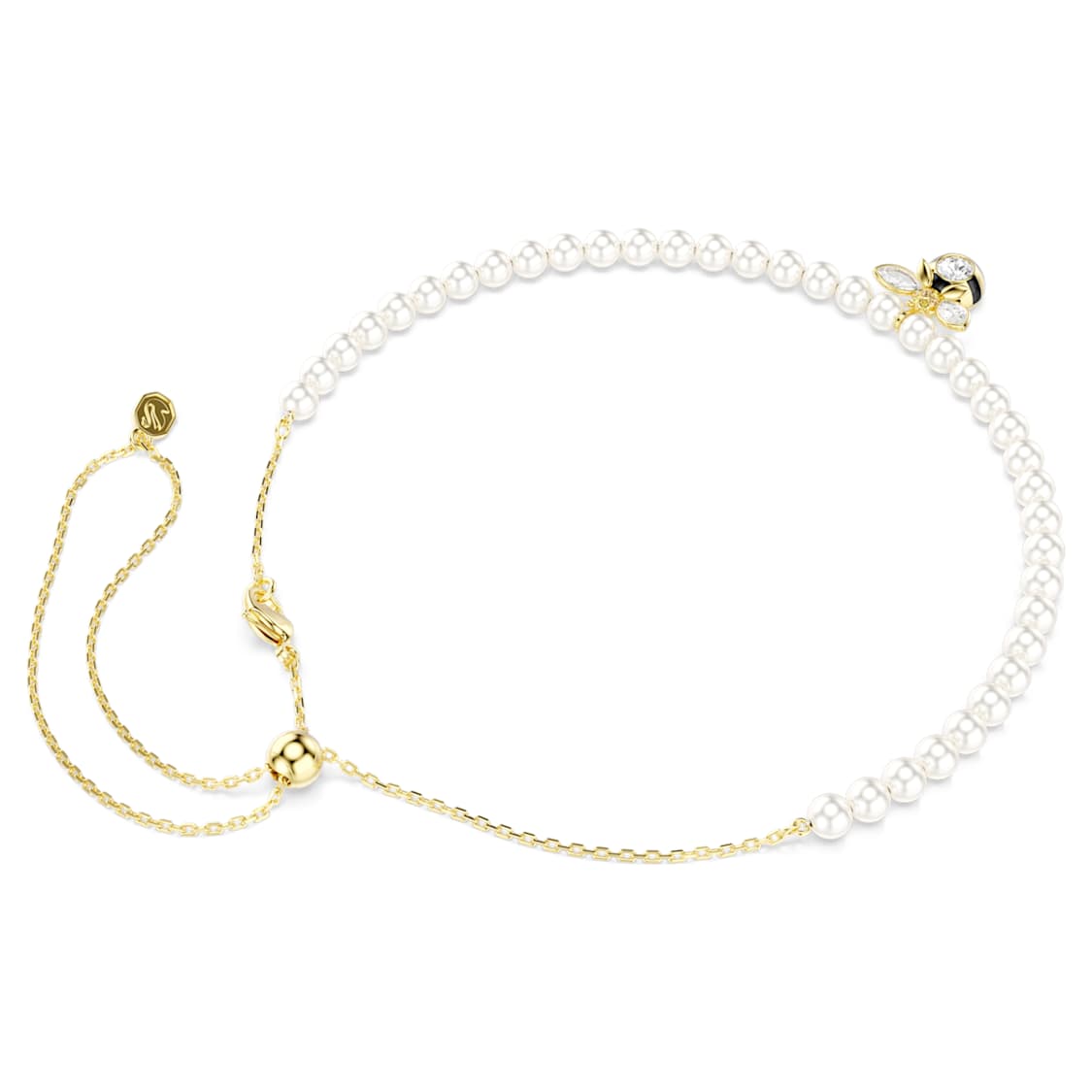Idyllia choker, Crystal pearl, Mixed cuts, Bee, White, Gold-tone plated by SWAROVSKI