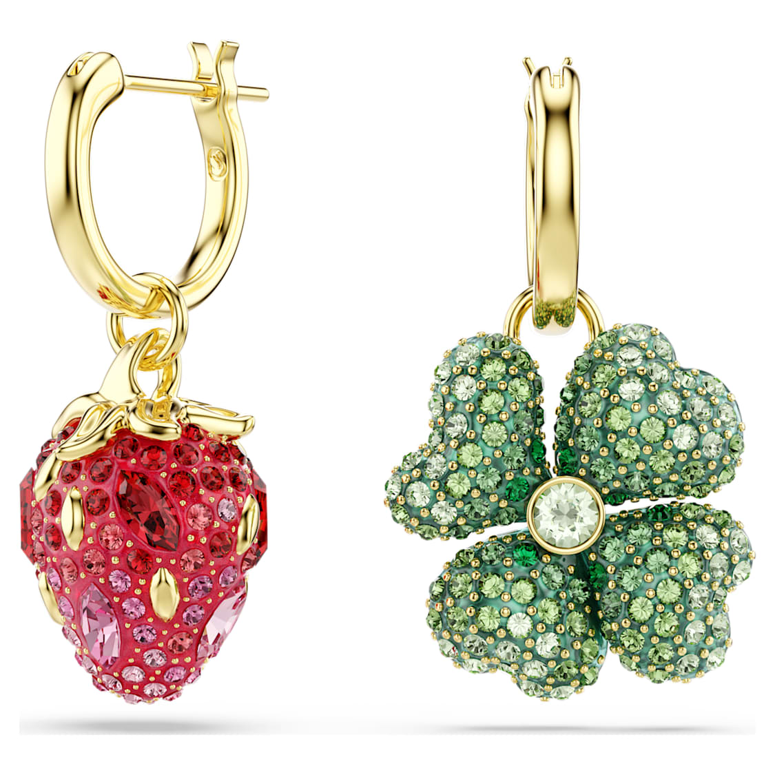 Idyllia drop earrings, Set (3), Ladybird, clover, strawberry, Multicoloured, Gold-tone plated by SWAROVSKI