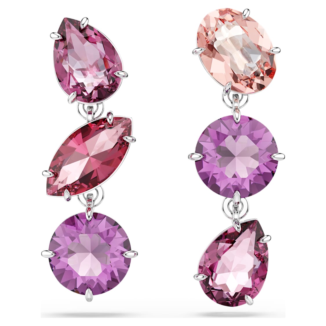 Gema drop earrings, Mixed cuts, Pink, Rhodium plated by SWAROVSKI