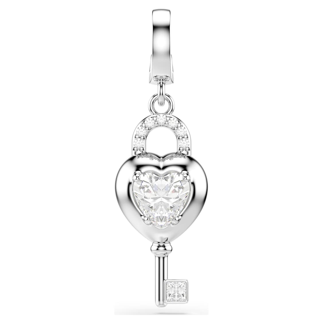 Idyllia charm, Mixed cuts, Heart with key, White, Rhodium plated by SWAROVSKI