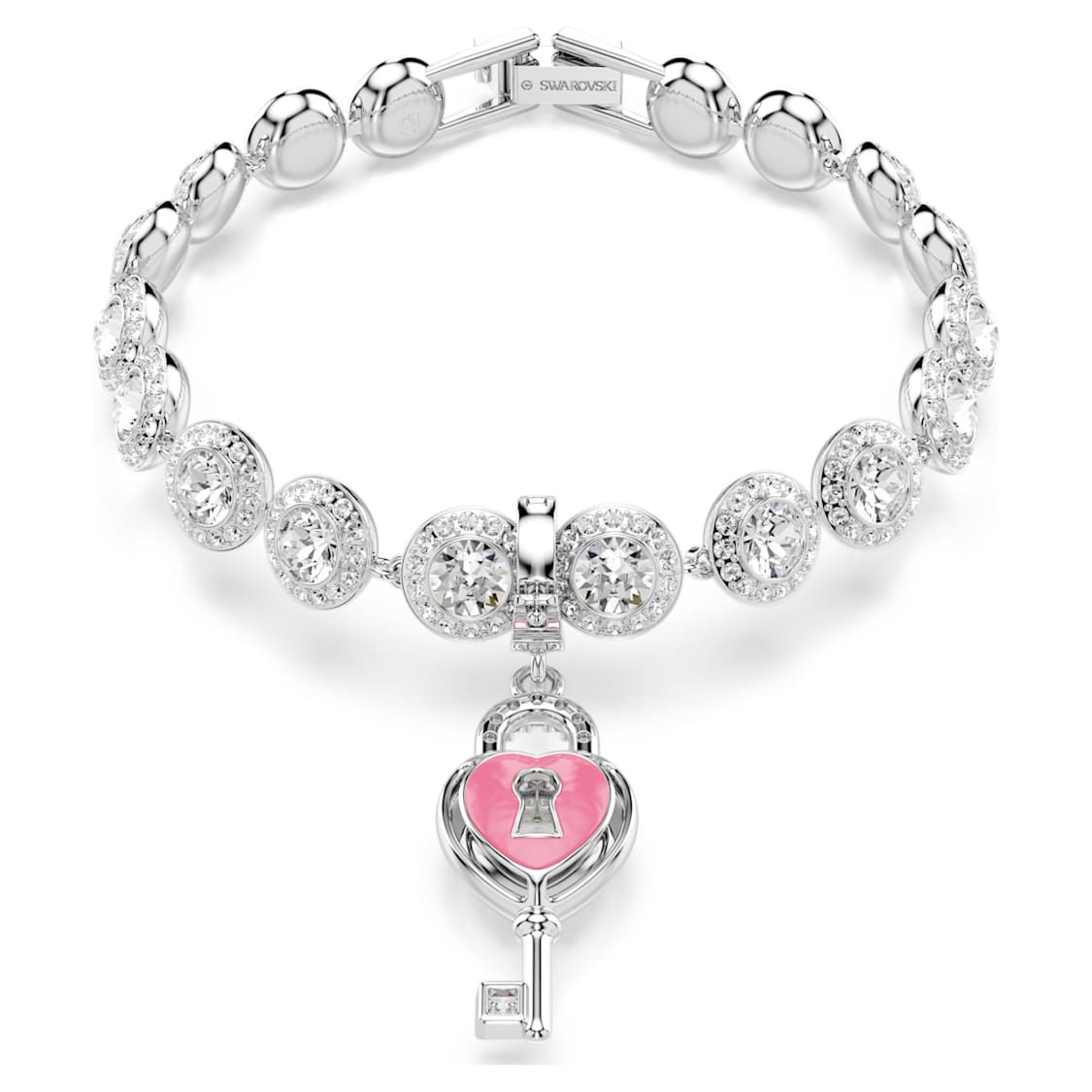 Idyllia charm, Mixed cuts, Heart with key, White, Rhodium plated by SWAROVSKI