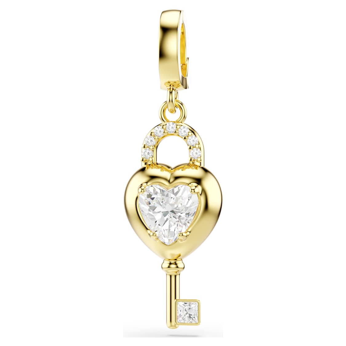 Idyllia charm, Mixed cuts, Heart with key, White, 18K gold finish - Swarovski, 5742959