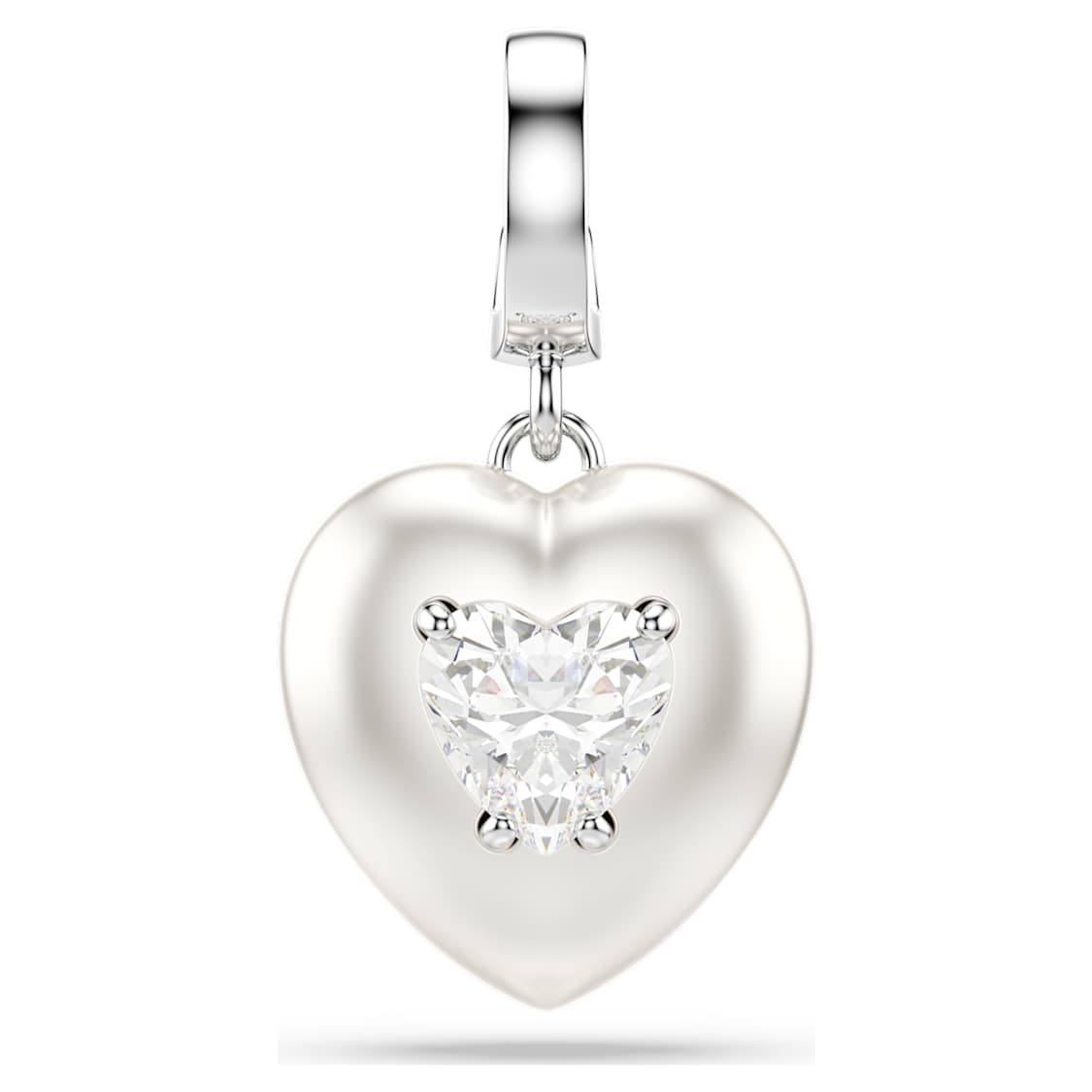 Idyllia charm, Mixed cuts, Pearl-coloured coating, Heart, White, Rhodium plated by SWAROVSKI
