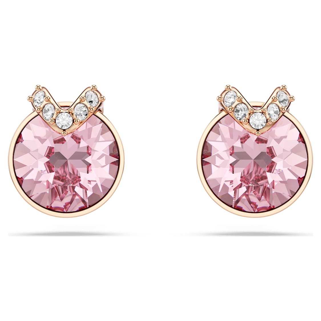 Bella stud earrings, Round cut, Pavé, Pink, Rose gold-tone plated by SWAROVSKI