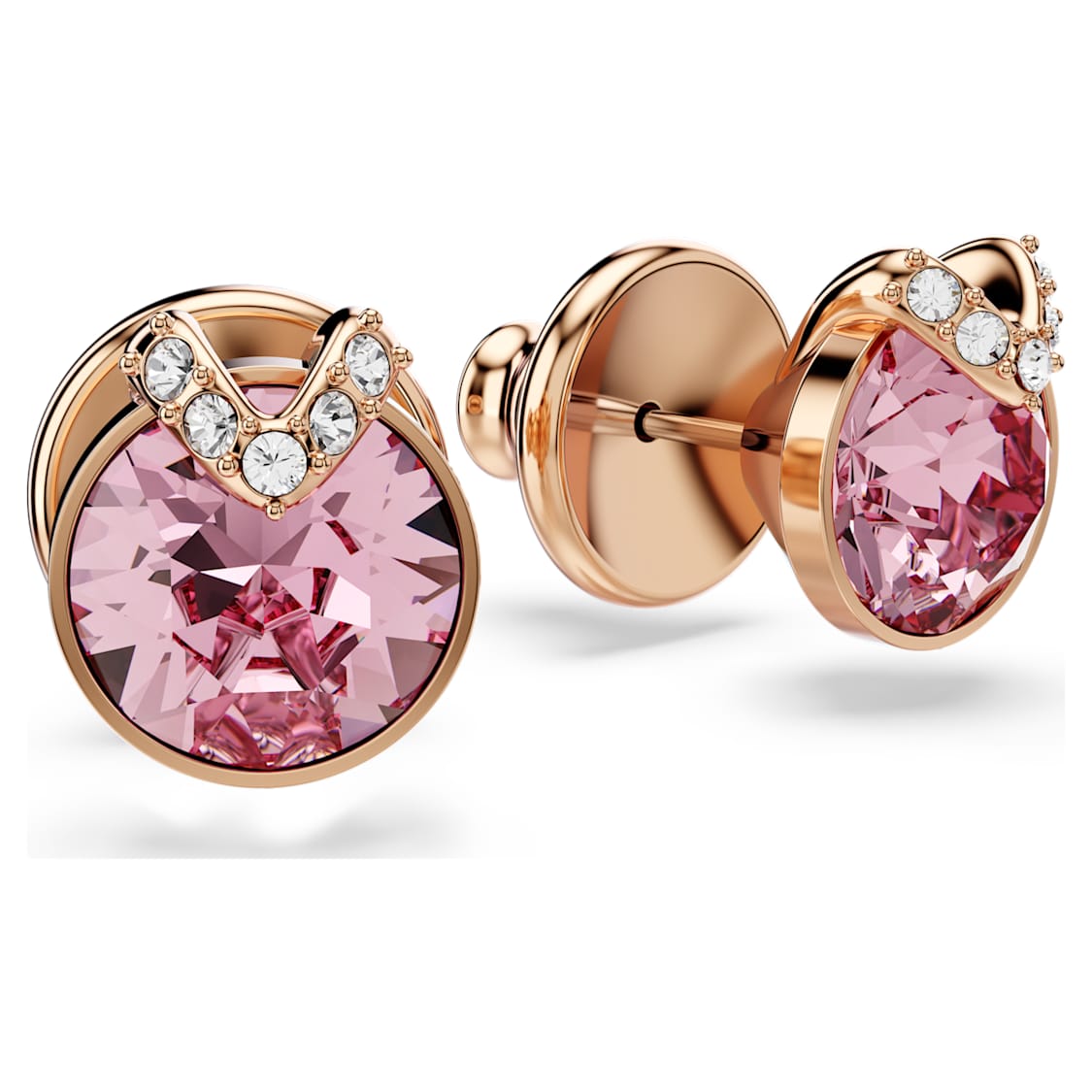 Bella stud earrings, Round cut, Pavé, Pink, Rose gold-tone plated by SWAROVSKI