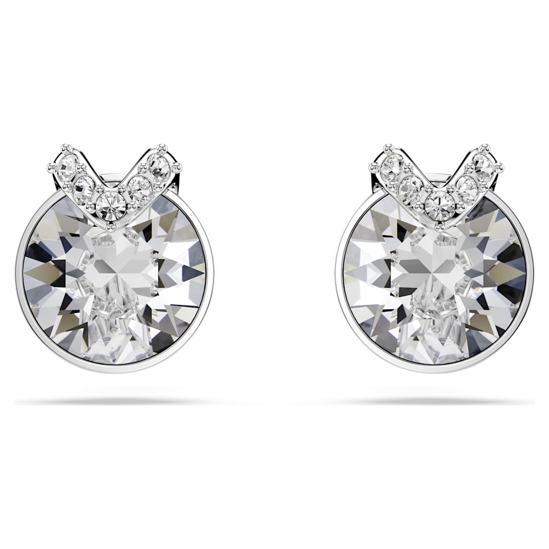 Bella stud earrings, Round cut, Pavé, White, Rhodium plated by SWAROVSKI