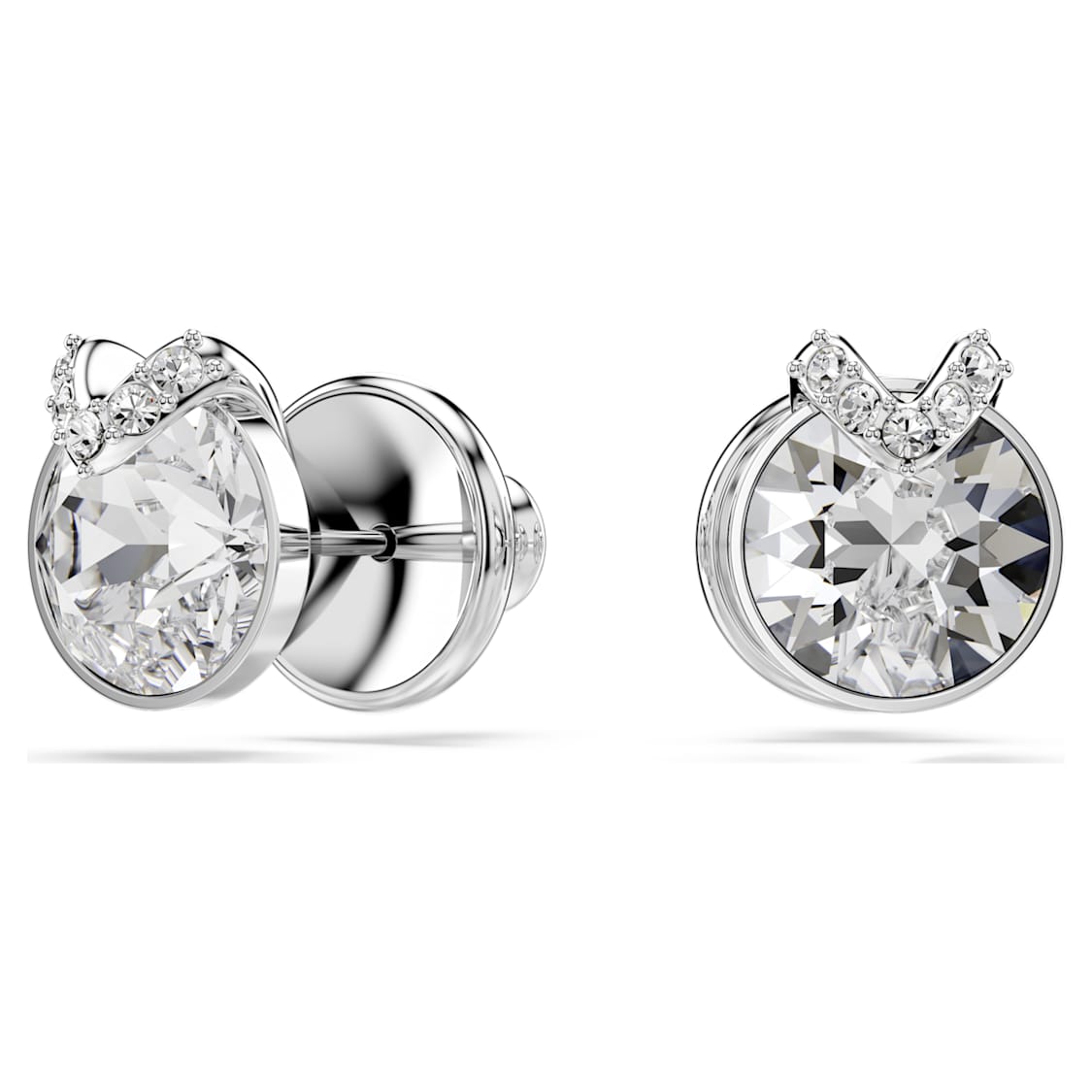 Bella V stud earrings, Round cut, Pavé, White, Rhodium plated by SWAROVSKI