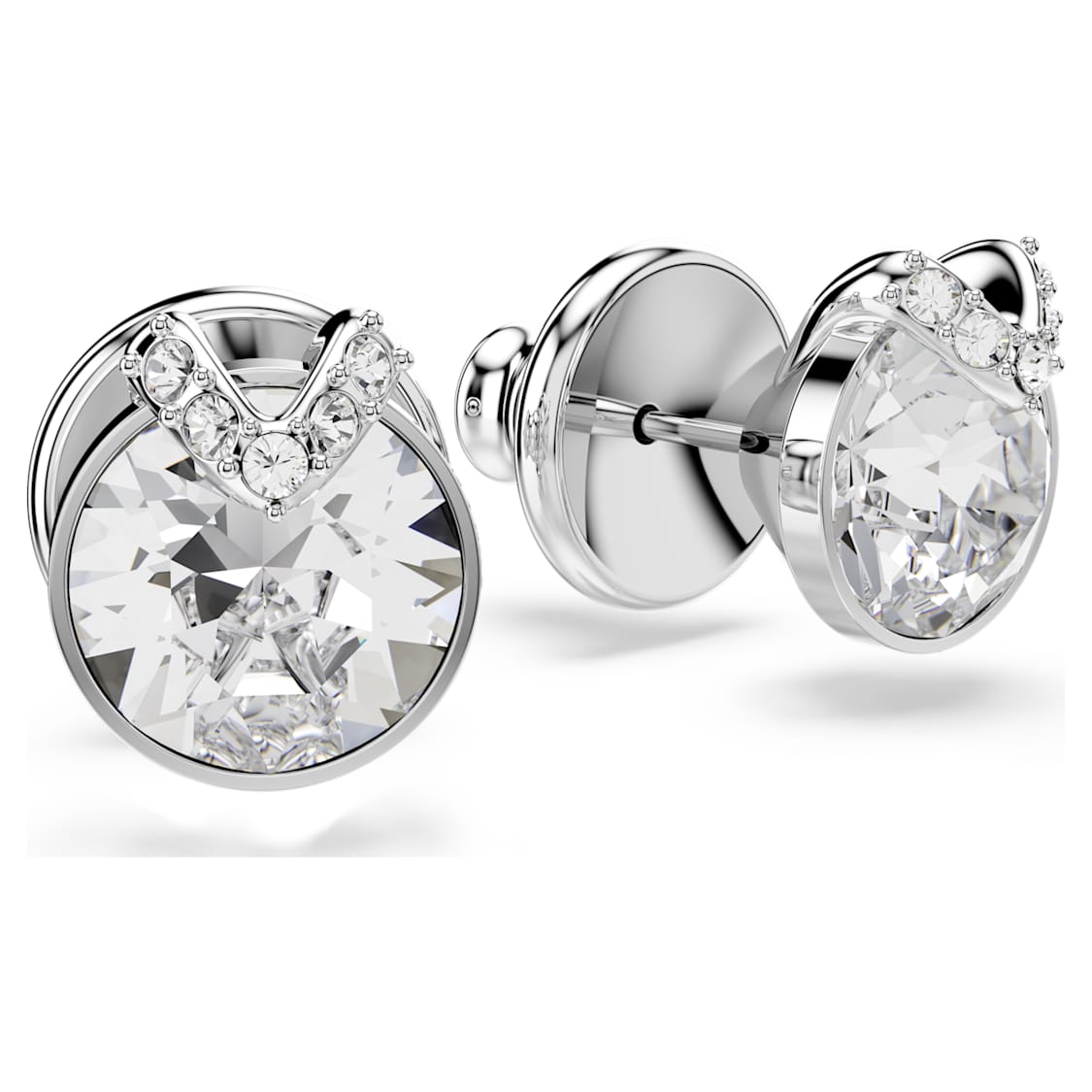 Bella V stud earrings, Round cut, Pavé, White, Rhodium plated by SWAROVSKI
