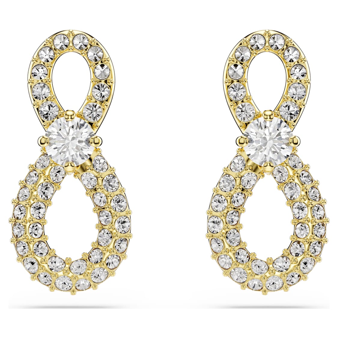 Hyperbola stud earrings, Round cut, Pavé, Infinity, White, Gold-tone plated by SWAROVSKI