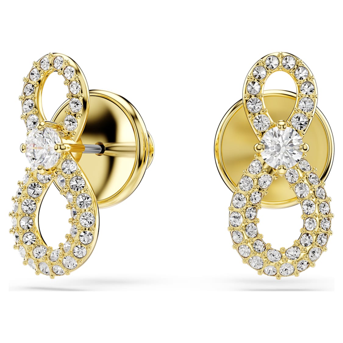 Hyperbola stud earrings, Round cut, Pavé, Infinity, White, Gold-tone plated by SWAROVSKI