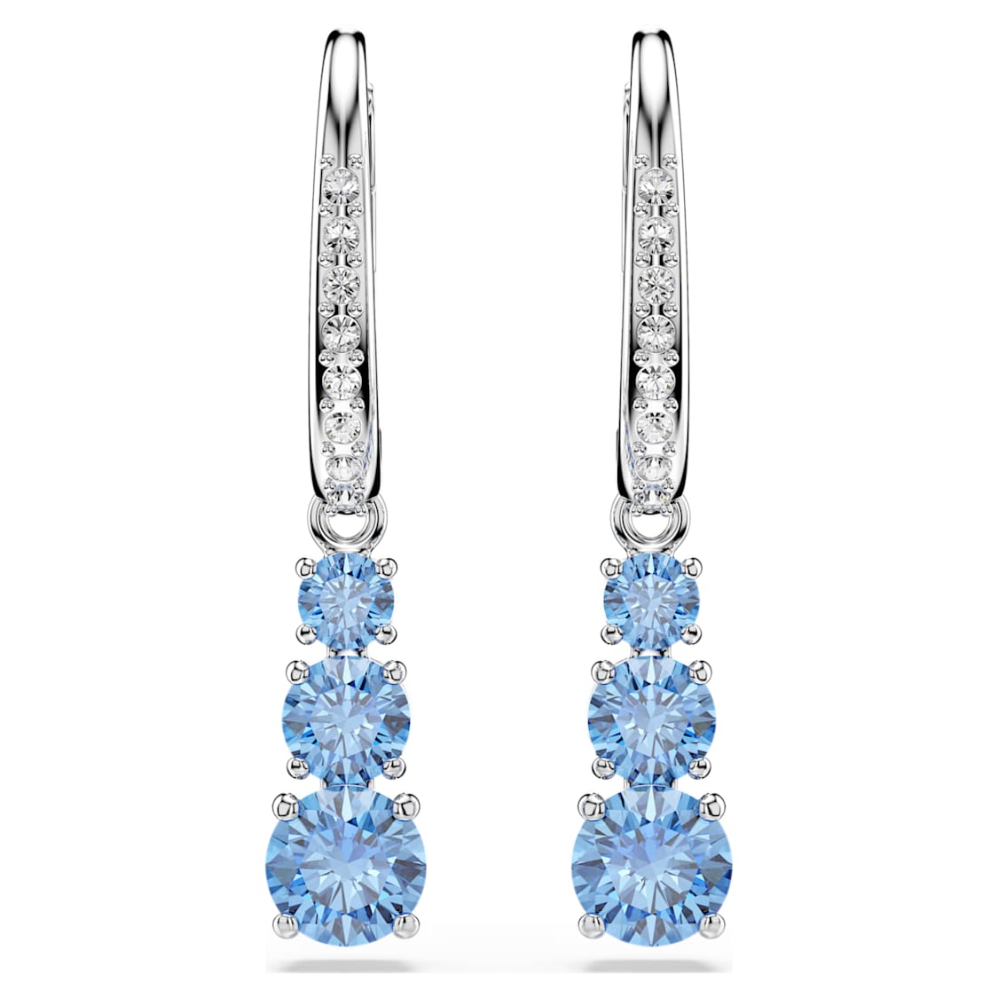 Stilla Attract drop earrings, Round cut, Pavé, Blue, Rhodium plated by SWAROVSKI