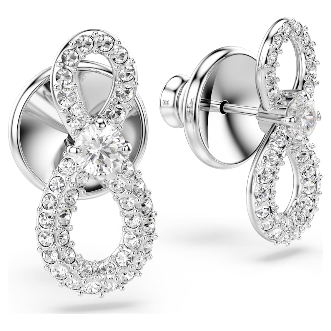 Hyperbola stud earrings, Round cut, Pavé, Infinity, White, Rhodium plated by SWAROVSKI