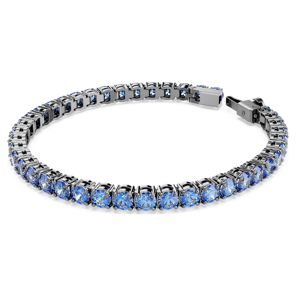 Matrix Tennis bracelet, Round cut, Blue, Ruthenium plated by SWAROVSKI