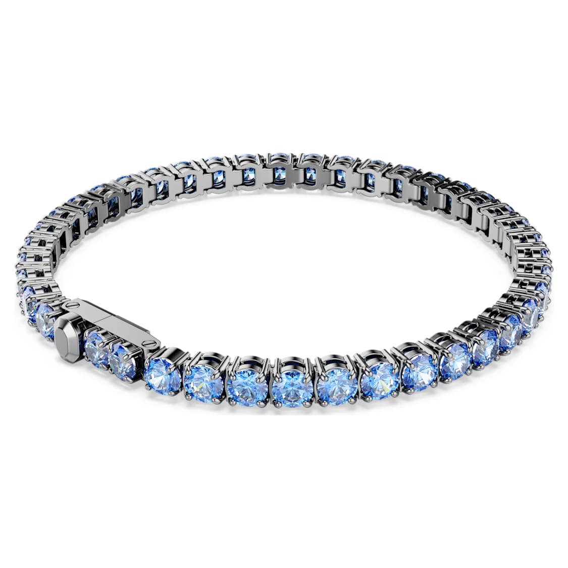 Matrix Tennis bracelet, Round cut, Blue, Ruthenium plated by SWAROVSKI