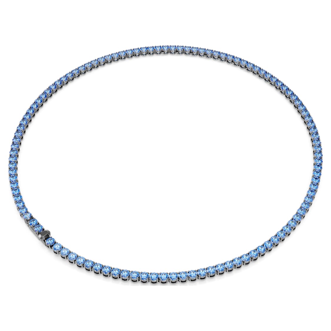 Matrix Tennis necklace, Round cut, Blue, Ruthenium plated by SWAROVSKI
