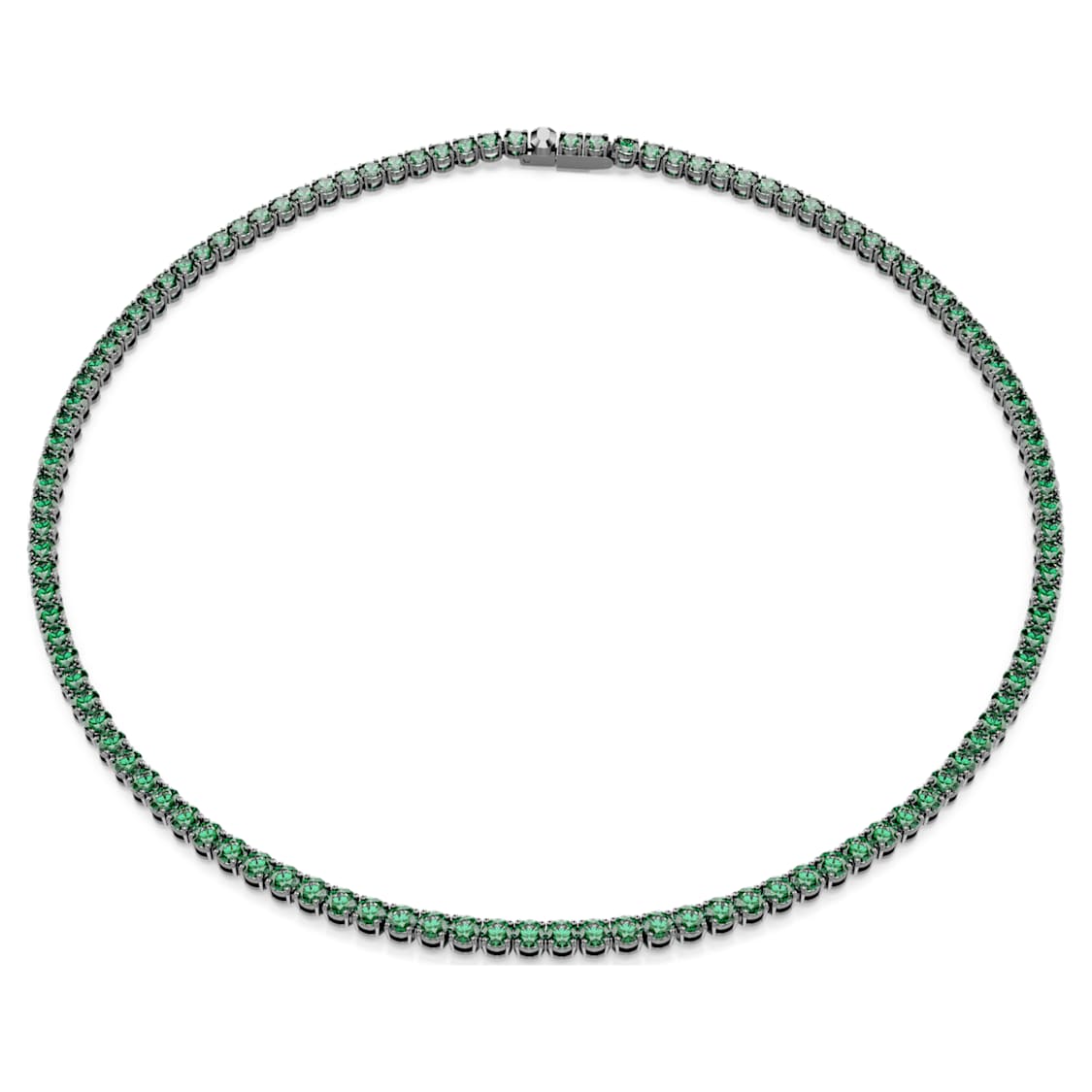 Matrix Tennis necklace, Round cut, Green, Ruthenium plated by SWAROVSKI