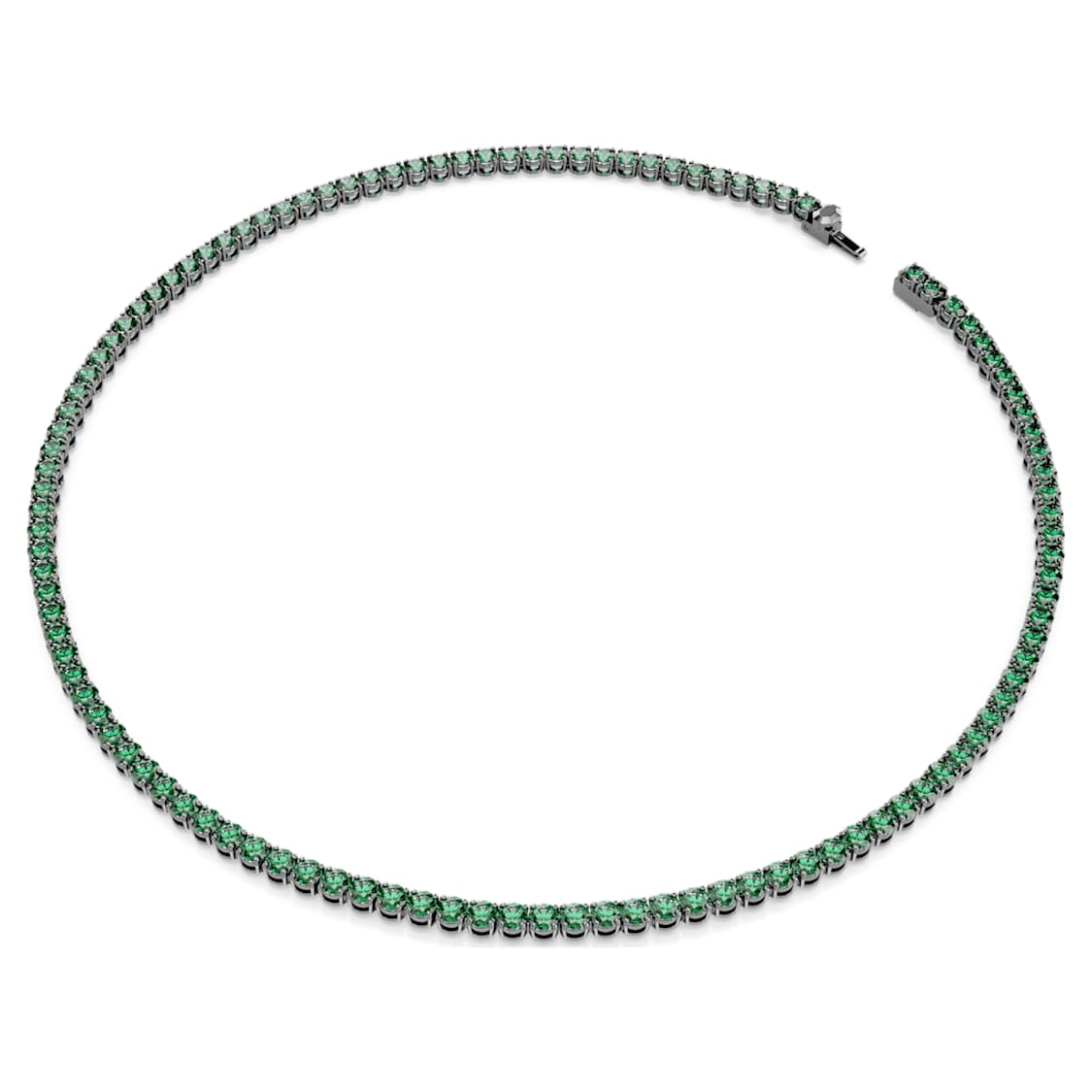 Matrix Tennis necklace, Round cut, Green, Ruthenium plated by SWAROVSKI
