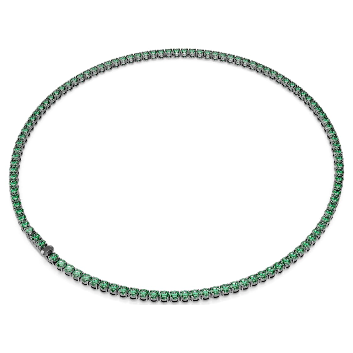 Matrix Tennis necklace, Round cut, Green, Ruthenium plated by SWAROVSKI