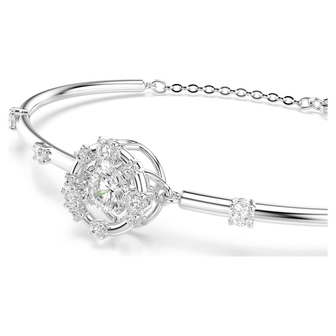 Constella bangle, Round cut, Dancing stone, White, Rhodium plated by SWAROVSKI