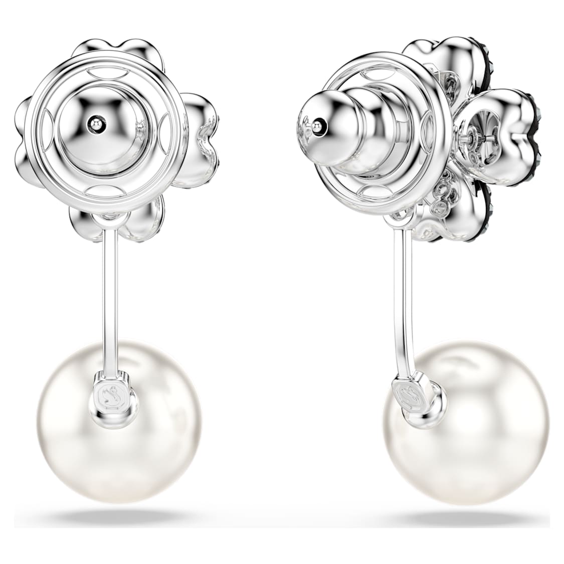 Latisha earrings, Pavé, Clover, Black, Mixed metal finish by SWAROVSKI